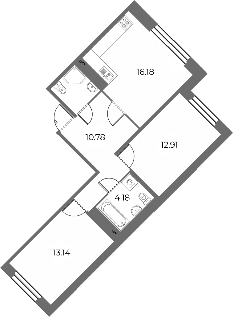 2-комнатная квартира 60.63 м², 2/15 эт., ЖК «Огни Залива»